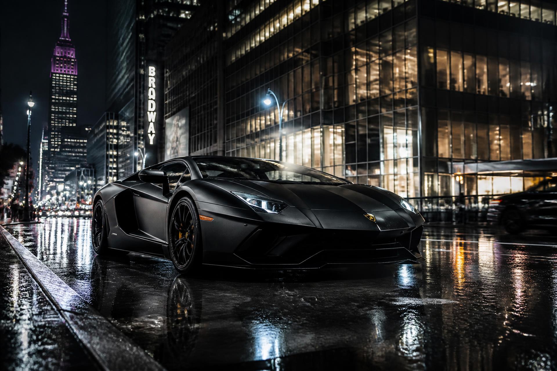 Luxury supercar in Manhattan at night
